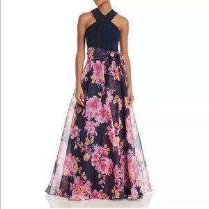 Eliza J Elegant Navy Floral Long Gown 8 EUC